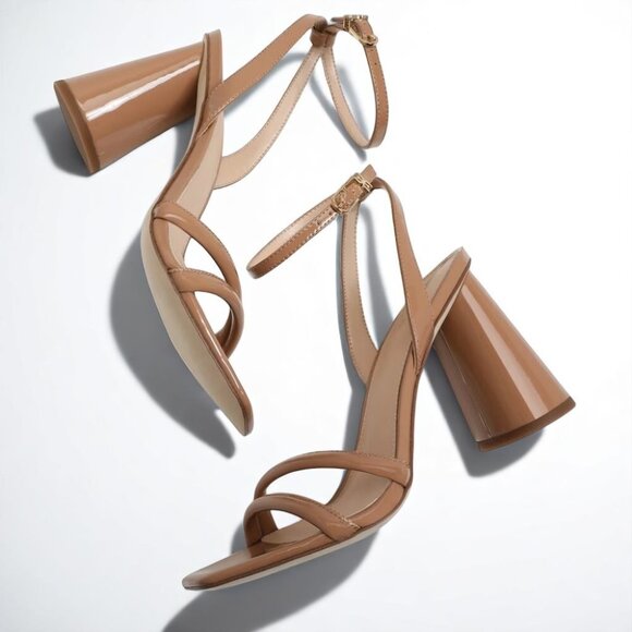 NIB Sam Edelman Kia Block Heel Sandal Rosa Blush Patent - Picture 2 of 11